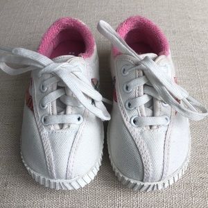 White and Pink Tretorn sneaker